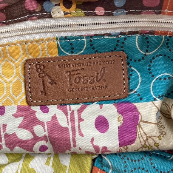 NWOT Fossil canvas and leather shoulder bag in burnt orange - Picture 6 of 9